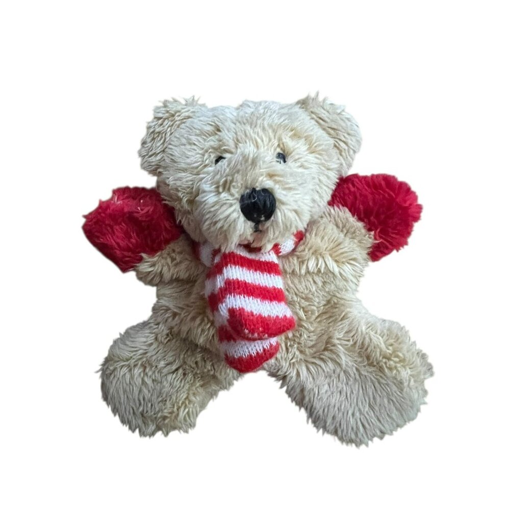 Vtg Teddy Bear Plush Christmas Holiday Fridge Magnet Red Scarf Mittens 3 Inches